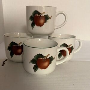 Vintage Cades Cove Collection by Citation Red Apple & Cherries Coffee Cups Set-4